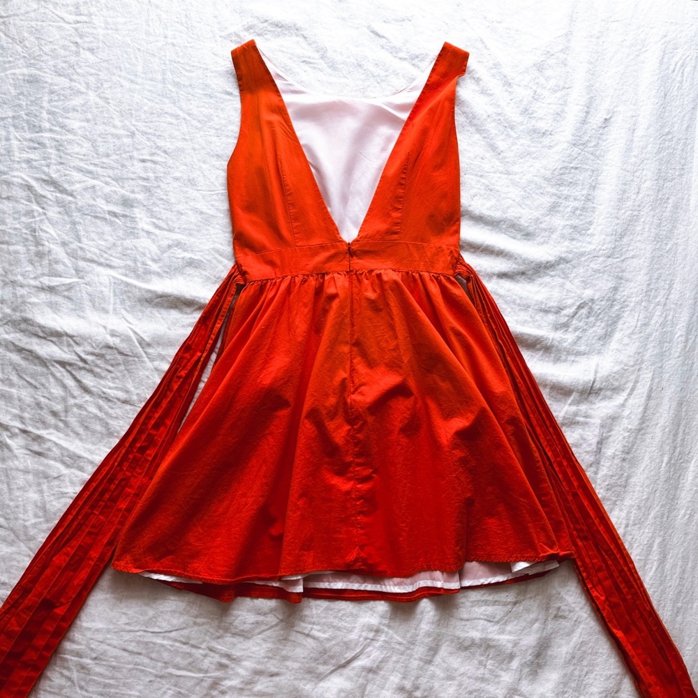 Lauren James Orange Fit and Flare Sun Dress w Bow - 100% combed cotton - Small